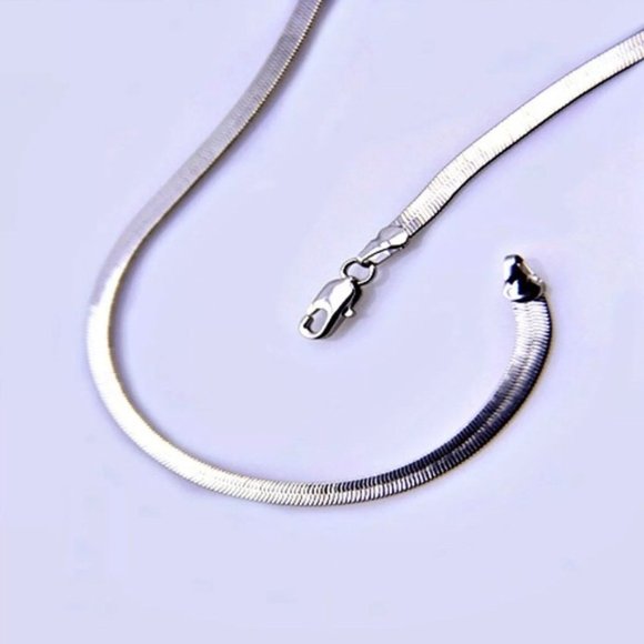 SOLD UNISEX! 925 Silver Herringbone Necklace - Picture 2 of 3